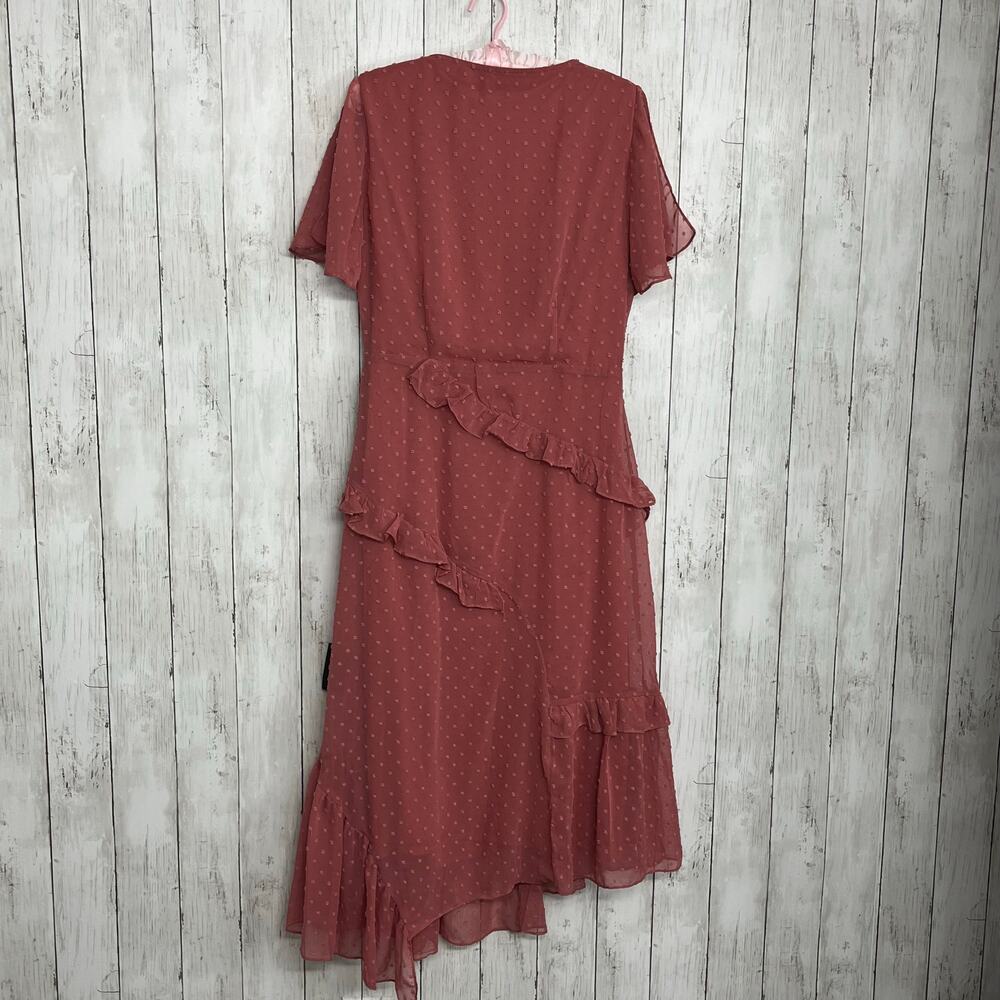 Lulus Next To You Rusty Rose Swiss Dot Ruffled Fairy Cottage Midi Slit Dress - Picture 2 of 11